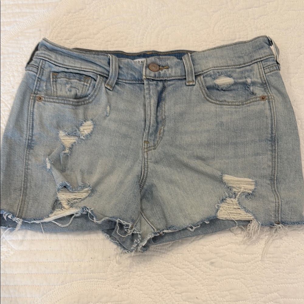 Distressed Light Blue Denim Shorts